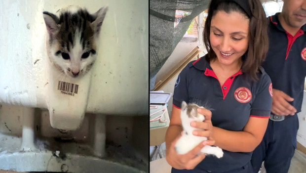 Başı lavabo deliğine sıkıştı! Ekipler böyle kurtardı